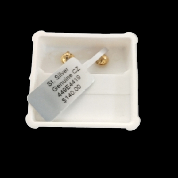 925 Fine Sterling Silver 18k Gold Overlay Genuine Micro Paved CZ Stubs 10 mm - Picture 2 of 3